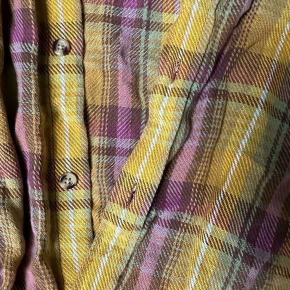 Men's Yellow and Purple Plaid Casual Button Down Shirt - Picture 8 of 11
